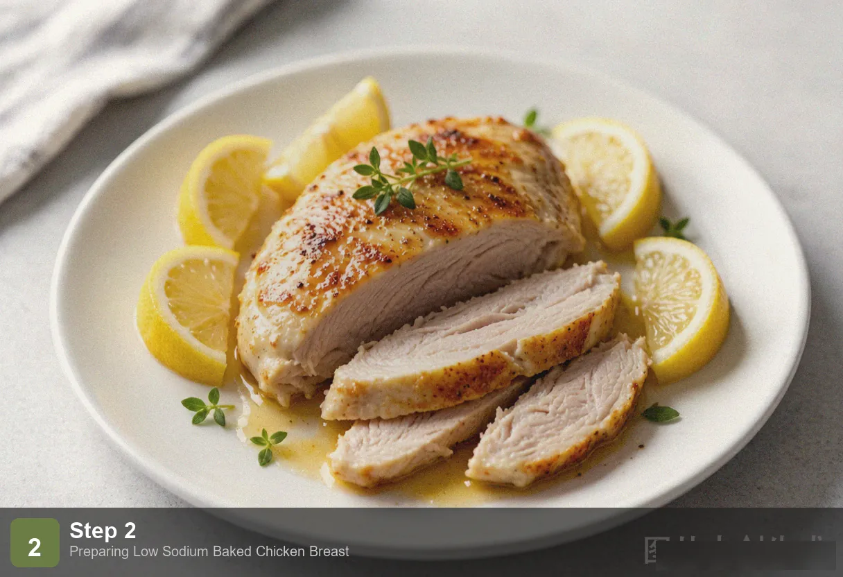 Low sodium baked chicken breast step 2: olive oil, lemon juice, herbs and spices being mixed in a bowl