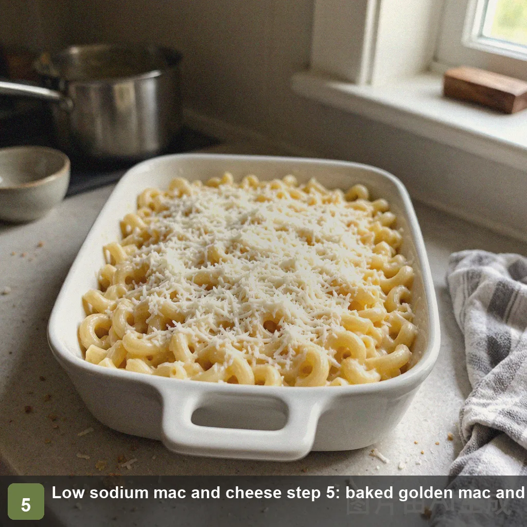 Low sodium mac and cheese step 5: baked golden mac and cheese in a bowl, ready to serve, no salt added