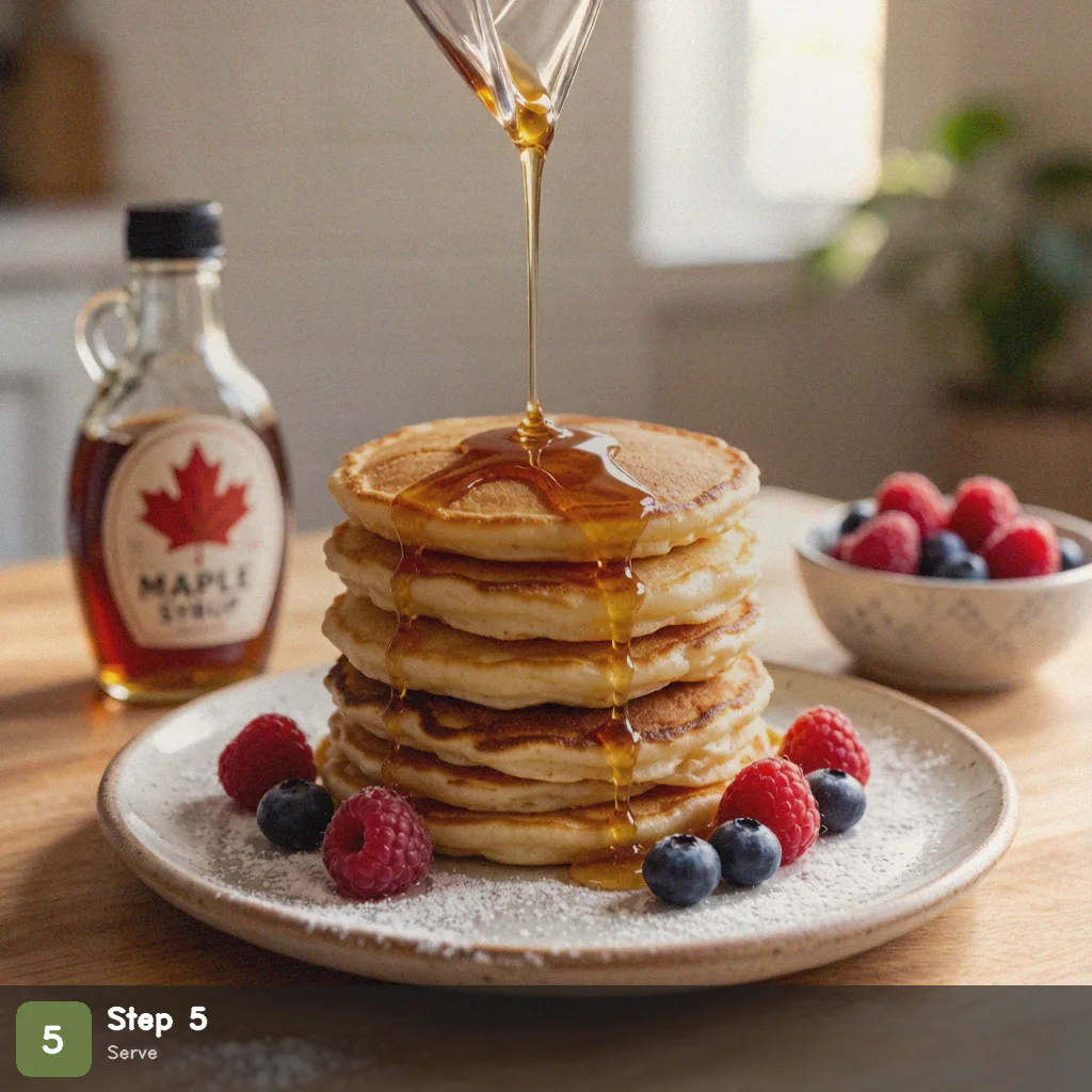 Low sodium pancakes step 5: stack of fluffy pancakes