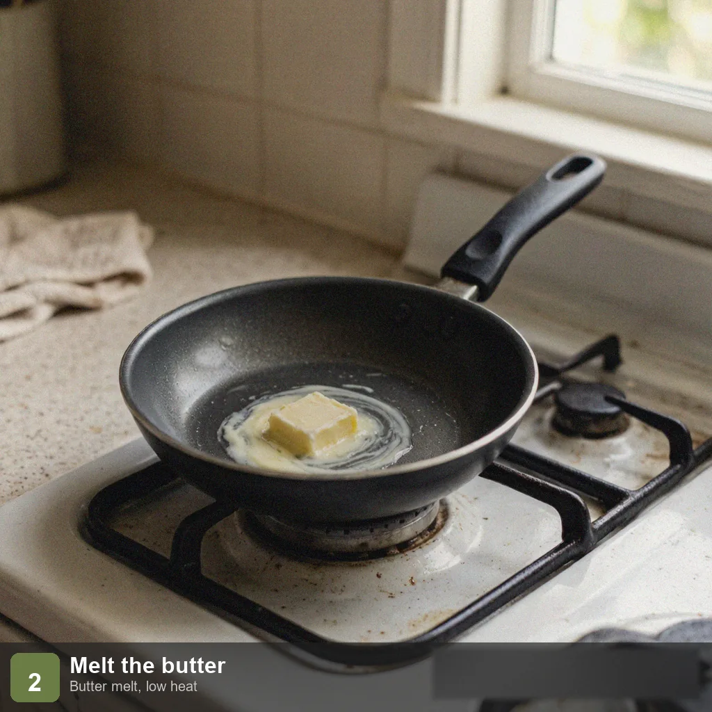 Low sodium quick breakfast step 2: butter melting in nonstick skillet over low heat
