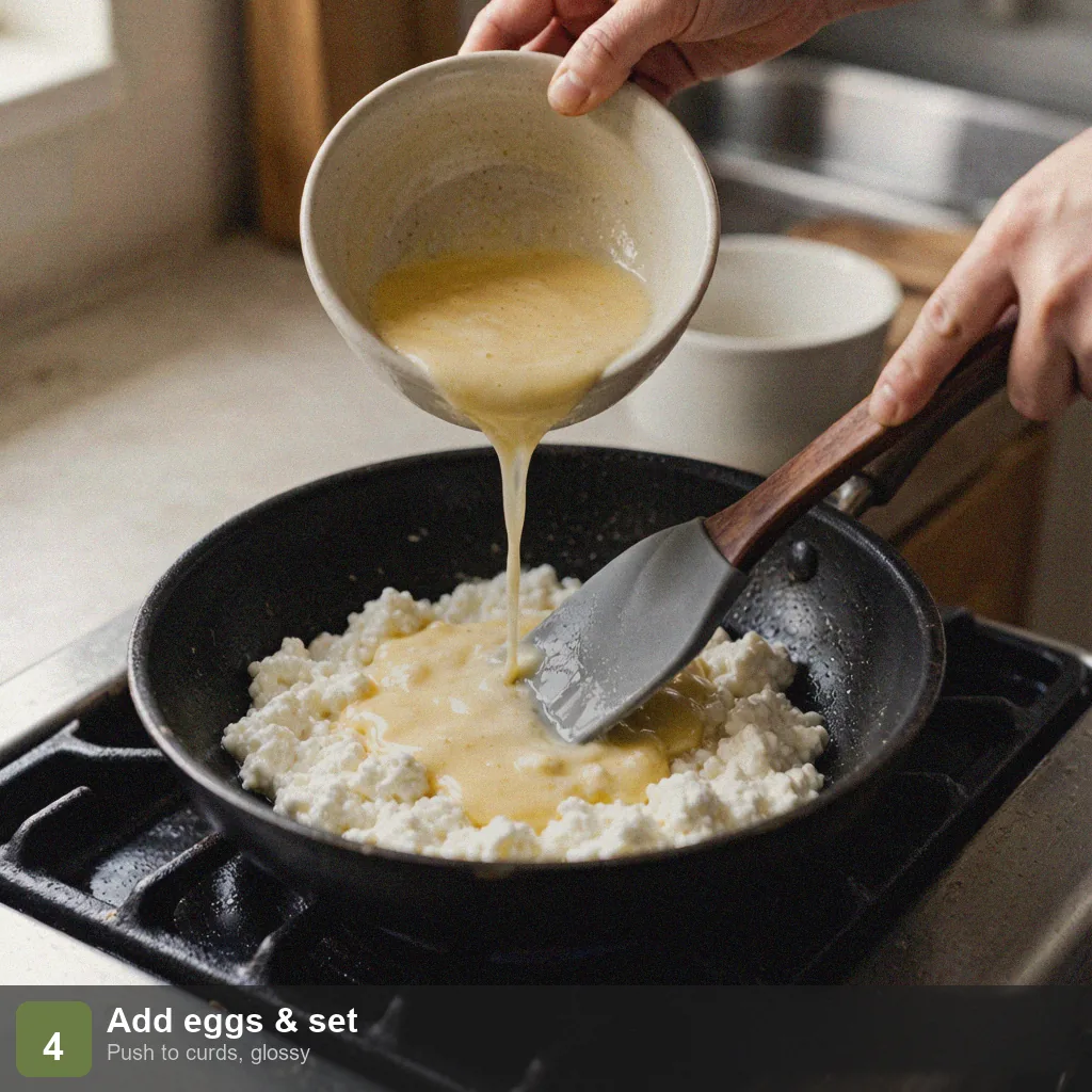 Low sodium quick breakfast step 4: egg mixture gently pushed into soft curds, still slightly glossy