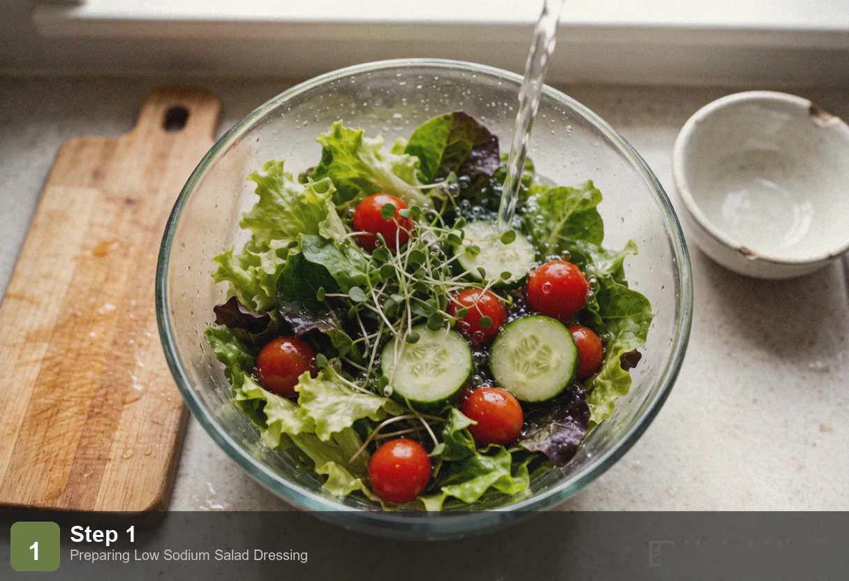 Low sodium salad dressing: classic vinaigrette in a glass jar, golden color with visible herbs and pepper specks Low sodium salad dressing: classic vinaigrette in a glass jar, golden color with visible herbs and pepper specks