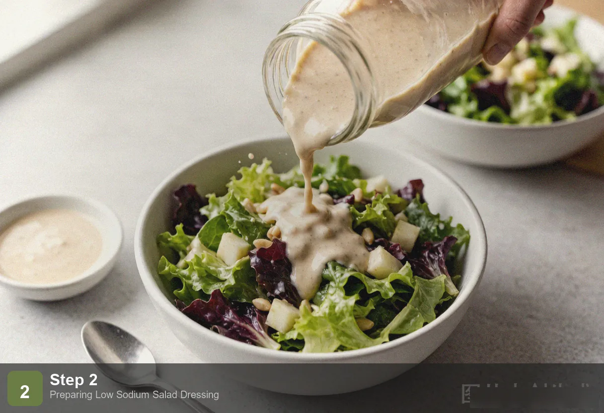 Low sodium salad dressing: creamy yogurt herb dressing in a white bowl, topped with fresh dill and chives Low sodium salad dressing: creamy yogurt herb dressing in a white bowl, topped with fresh dill and chives