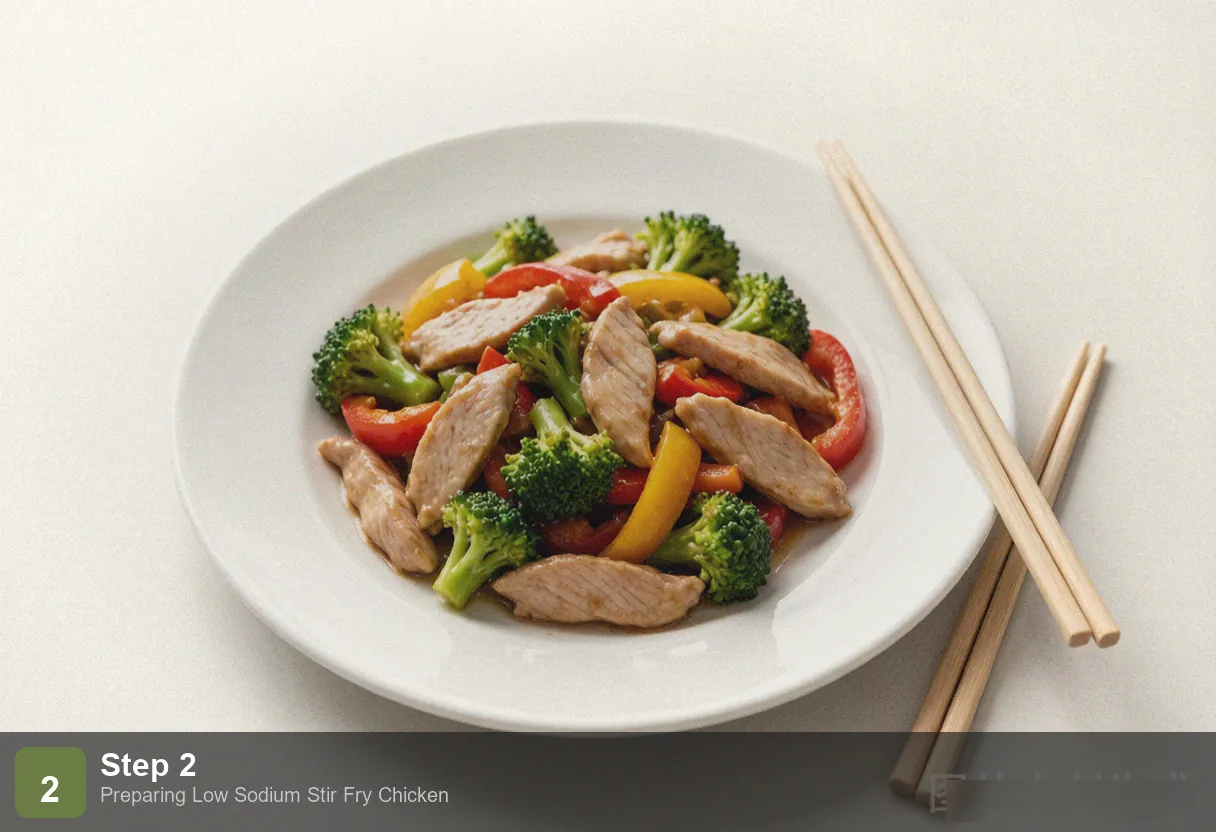 Low sodium stir fry chicken step 2: mixing low sodium soy sauce, rice vinegar and cornstarch in a small bowl