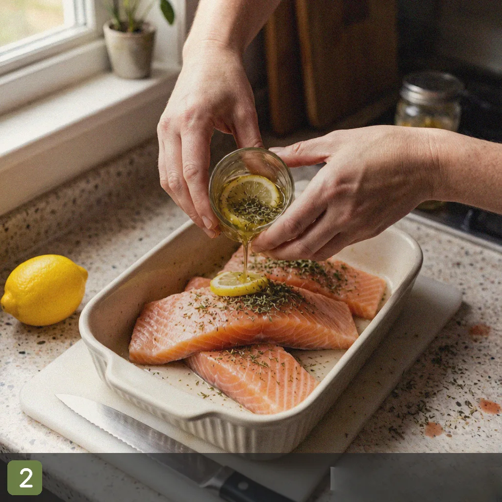Meal prep salmon step 2: lemon herb oil for salmon