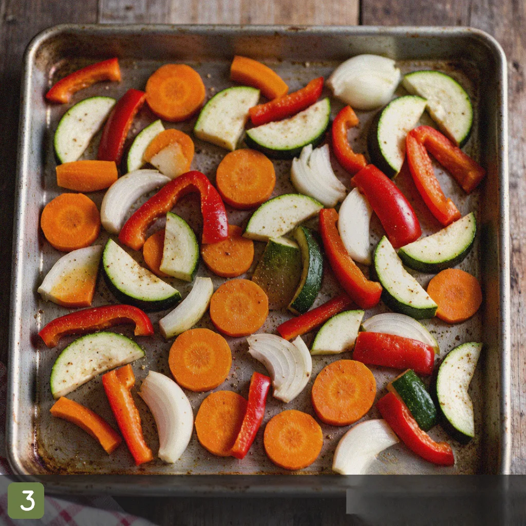 Meal prep vegetables step 3: spread on sheet pan