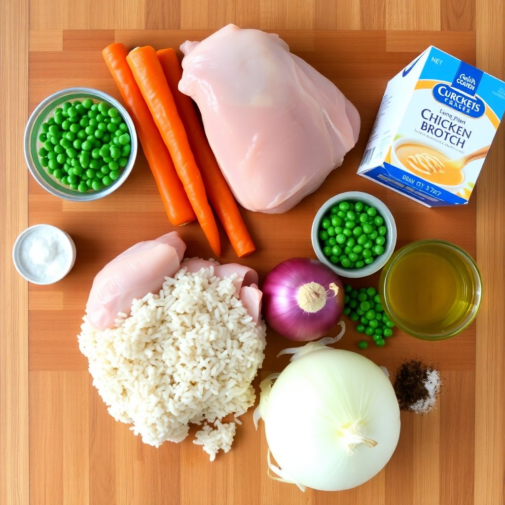One-pot chicken and rice step 1: seasoned raw chicken thighs on a cutting board, skin side up, spices rubbed in Seasoned chicken thighs on a cutting board