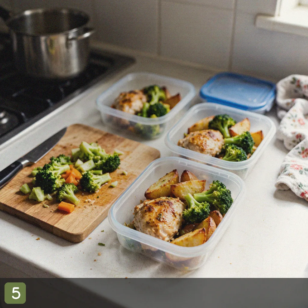 Sheet pan meal prep step 5: portion into containers